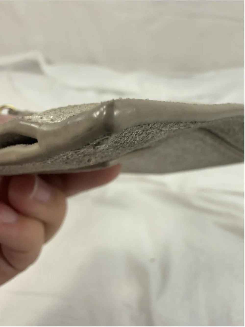 Anthropologie Silver Shiny suede 